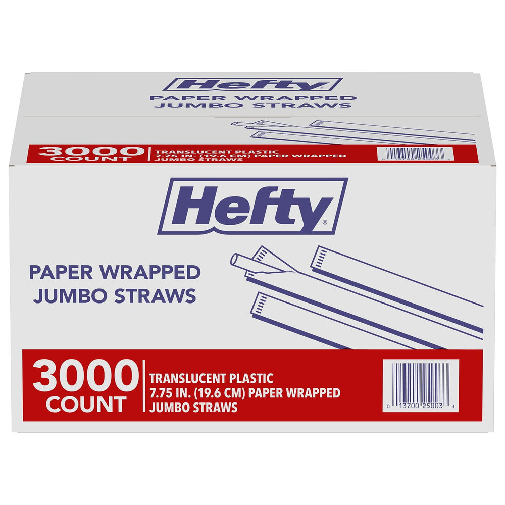 Hefty Jumbo Translucent Wrapped Plastic Straws, 7.75