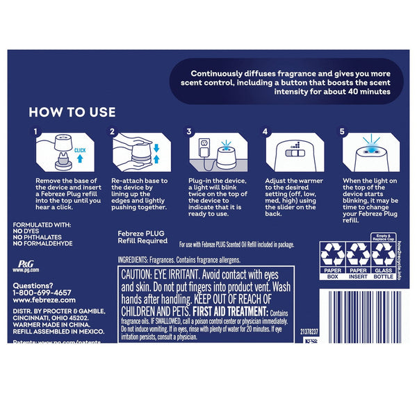 Febreze PLUG Scent Booster Oil Starter Kit, Refresh & Energize + CALM Lavender & Vanilla Bean, 1 Warmer + 3 Refills, 2.63 fl. oz.