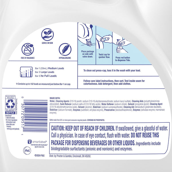 Tide Free & Gentle Liquid Laundry Detergent, 152 loads, 170 fl. oz.