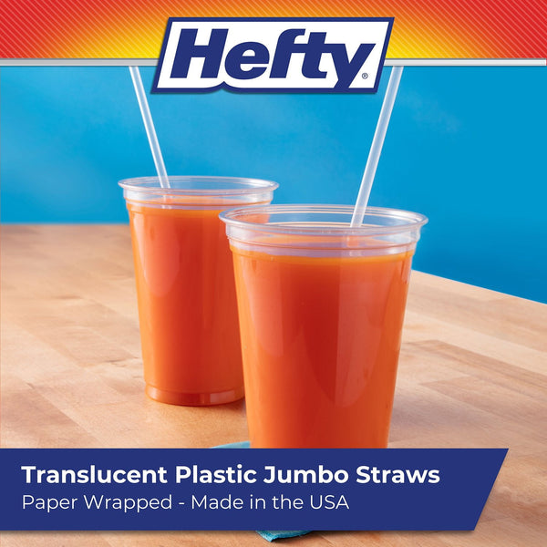 Hefty Jumbo Translucent Wrapped Plastic Straws, 10.25