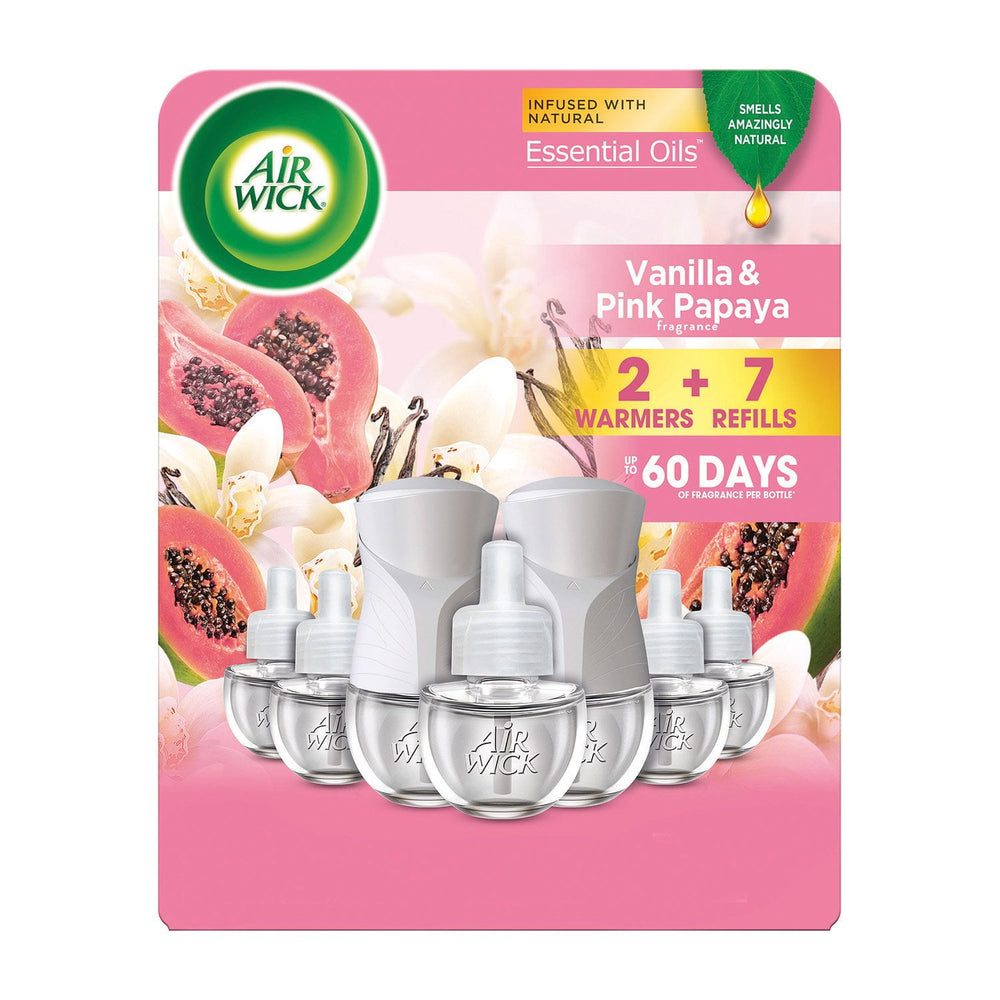Air Wick Plug In Scented Oil Air Freshener, Vanilla & Pink Papaya, 2 Warmers +7 Refills