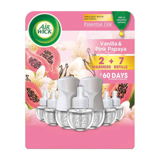 Air Wick Plug In Scented Oil Air Freshener, Vanilla & Pink Papaya, 2 Warmers +7 Refills