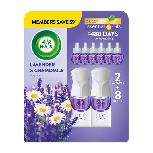 Air Wick Plug In Scented Oil Air Fresheners,  Lavender & Chamomile, 2 warmers + 8 refills