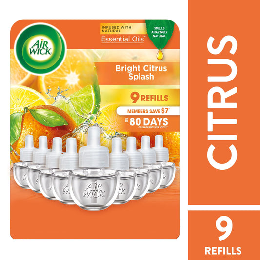 Air Wick Plug In Scented Oil Air Freshener Refills, Bright Citrus, 9 refills