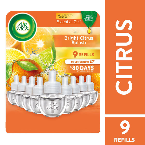 Air Wick Plug In Scented Oil Air Freshener Refills, Bright Citrus, 9 refills