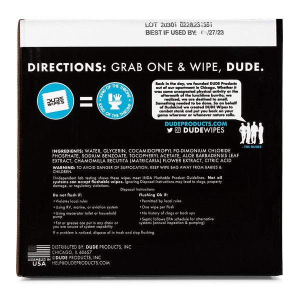 DUDE WIPES XL Flushable Wipes, Fragrance Free, 8 ct., 400 wipes