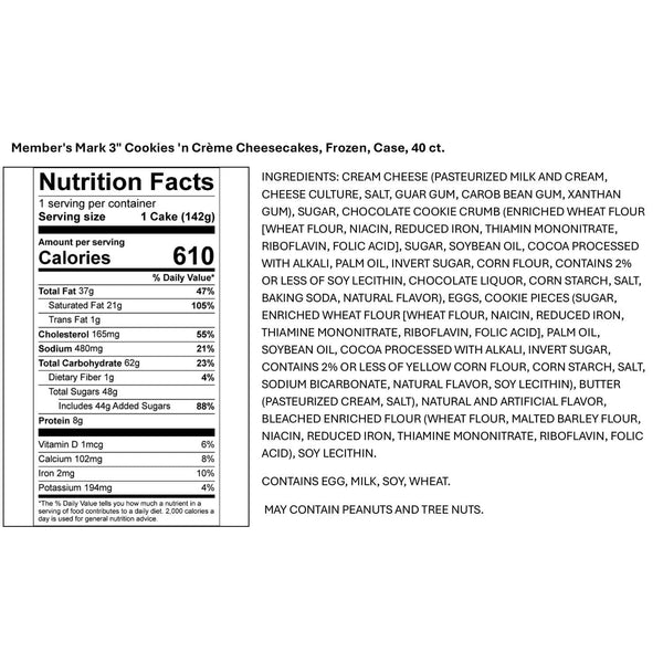 Member's Mark 3" Cookies 'n Crème Cheesecakes, Frozen, Case, 40 ct.