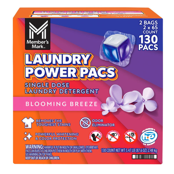 Member's Mark Laundry Detergent Power Pacs, Blooming Breeze, 130 ct.