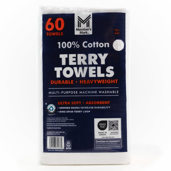 Member's Mark 100% Cotton Terry Towels, 14" x 17