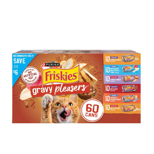 Purina Friskies Gravy Pleasers Variety Pack, Adult Wet Cat Food, 5.5 oz., 60 ct.