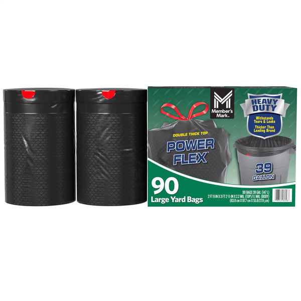 Member's Mark Heavy Duty 39-Gallon Yard Trash Bags, Unscented, 90 ct.