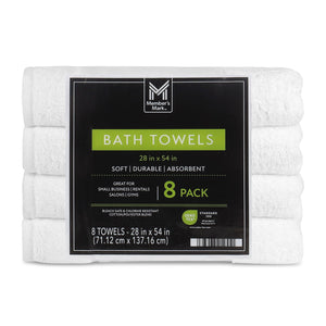 Member's Mark Commercial Hospitality Bath Towels, 8-Pack, White