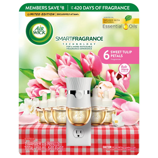 Air Wick Plug In Scented Oil Air Freshener, Sweet Tulip Petals, 1 warmer + 6 refills