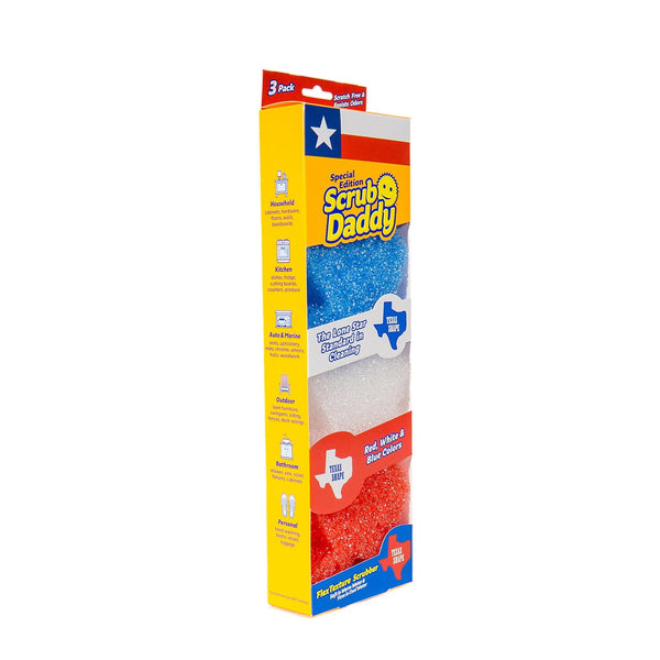 Scrub Daddy Texas Shaped Cleaning Sponges, Red White and Blue, 3 ct.