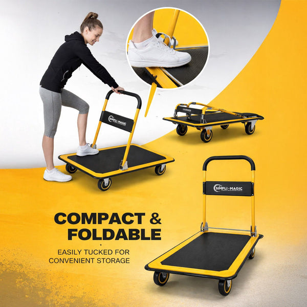 Simpli-Magic Foldable Platform Push Cart Hand Truck Dolly, 330 lb Capacity, Steel Flatbed with Swivel Wheels