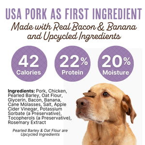 Waggin Train Pork & Bacon with Banana Recipe, High Protein Waffles Dog Treats, 36 oz.
