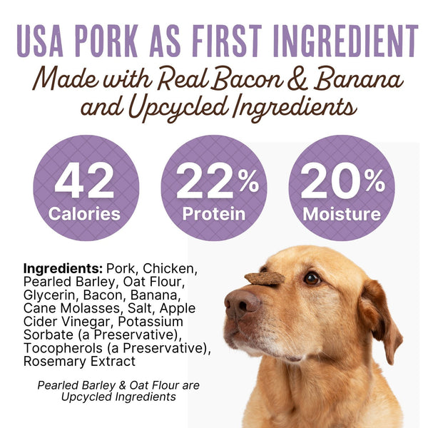 Waggin Train Pork & Bacon with Banana Recipe, High Protein Waffles Dog Treats, 36 oz.