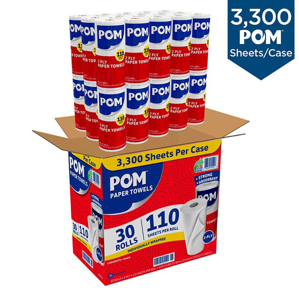 POM Individually Wrapped 2-Ply Paper Towels 30 rolls, 110 sheets/roll