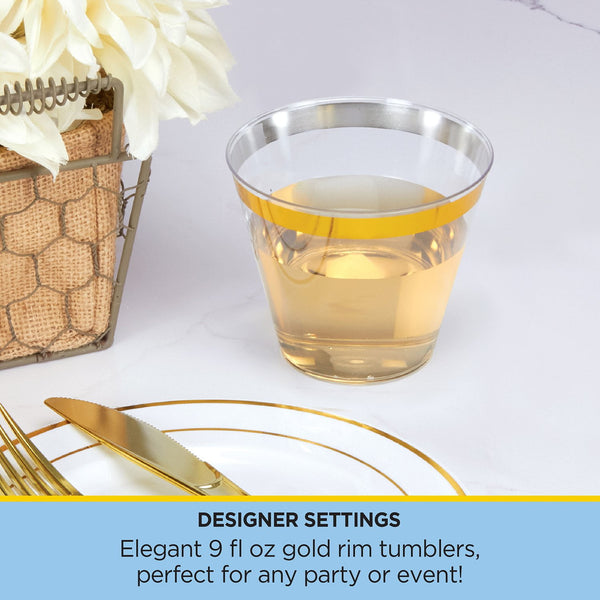 Tableluxe Premium Gold Rimmed Clear Plastic Tumbler, 9 fl. oz, 48 ct.
