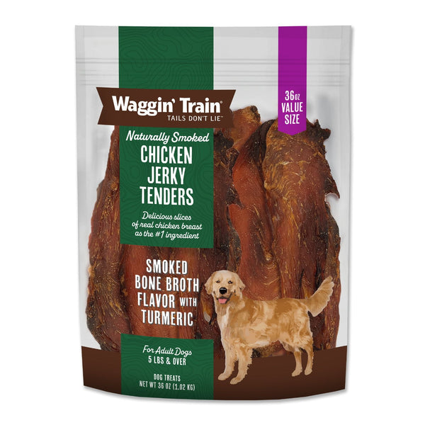 Waggin Train Chicken Jerky Tenders with Bone Broth & Turmeric, High Protein Dog Treats, 36 oz.