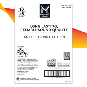Member's Mark Hearing Aid Batteries, Size 10, Yellow Tab, 48 ct.