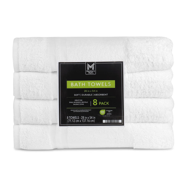 Member's Mark Commercial Hospitality Bath Towels, 8-Pack, White