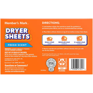 Member's Mark Fabric Softener Dryer Sheets, Fresh Scent, 480 ct.