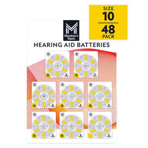 Member's Mark Hearing Aid Batteries, Size 10, Yellow Tab, 48 ct.