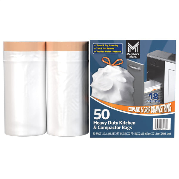 Member's Mark Heavy Duty 18-Gallon Kitchen & Compactor Trash Bags, 50 ct.