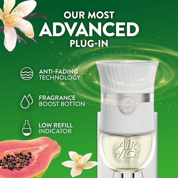 Air Wick Plug In Scented Oil Air Freshener, Vanilla & Pink Papaya, 2 Warmers + 8 Refills