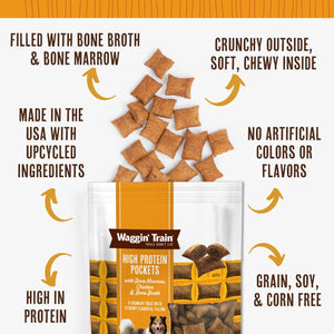 Waggin' Train, Chicken & Bone Broth, High Protein Pockets with Bone Marrow, 36 oz.