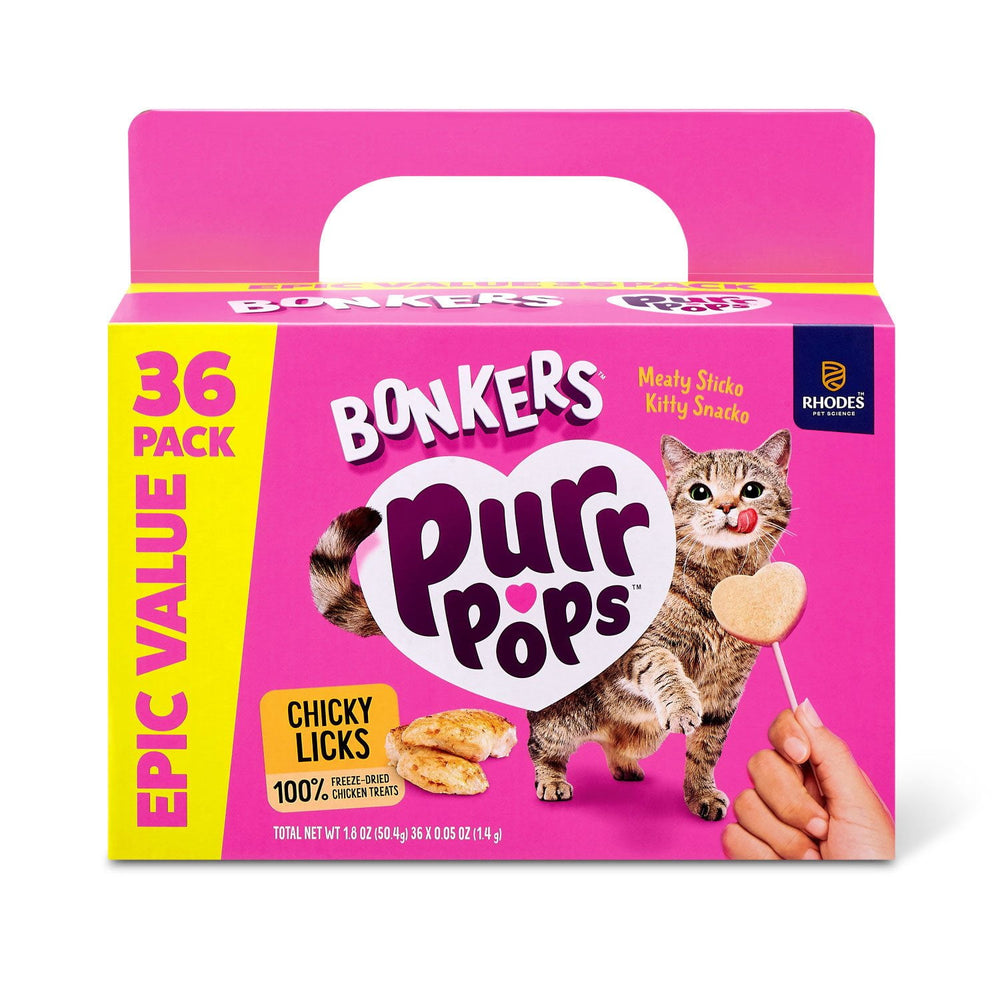 BONKERS Purrpops, Freeze Dried Chicken Flavored Lollipop Cat Treats, 36 pk.