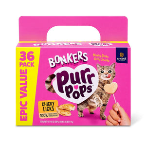 BONKERS Purrpops, Freeze Dried Chicken Flavored Lollipop Cat Treats, 36 pk.