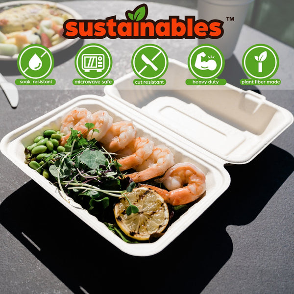 Kanak Sustainables™ Hoagie Hinged Lid To Go Food Container 9" x 6" , 75 ct.