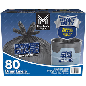 Member's Mark Heavy Duty 55-Gallon Drum Liner Trash Bags, 80 ct.