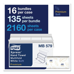 Tork Premium Soft Xpress Multifold 2-Ply White Blue Leaf Hand Towels, 16 pks., 135 towels/pk.