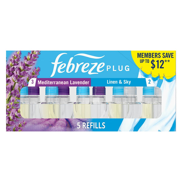 Febreze Plug Air Freshener, Mediterranean Lavender + Linen & Sky, 5 refills, 4.35 fl. oz.