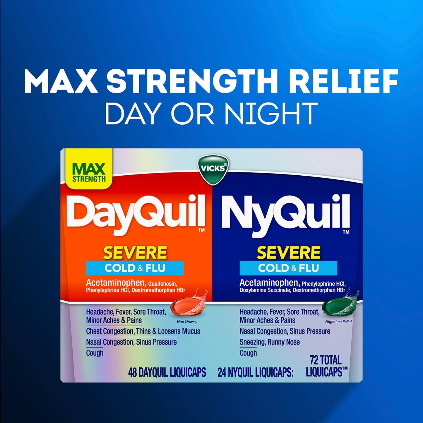 Vicks DayQuil & NyQuil Severe Cough, Cold & Flu Relief LiquiCaps, 72 ct.
