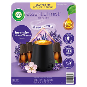 Air Wick Essential Mist Kit, Lavender & Almond Blossom, 1 diffuser + 3 refills