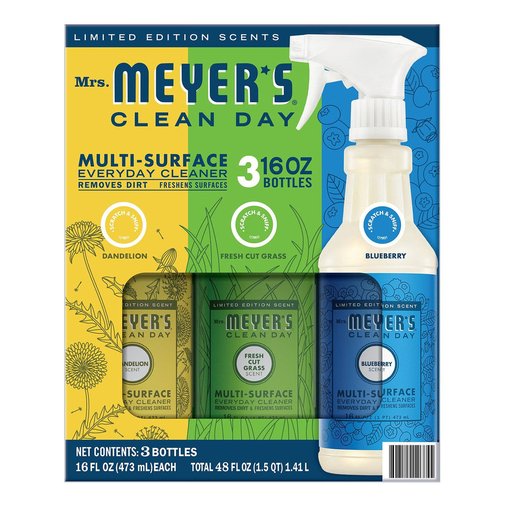 Mrs. Meyers Multi-Surface Cleaner Limited Edition Summer Scents, Dandelion, Fresh Cut Grass, Blueberry, 16 fl oz,  3pk