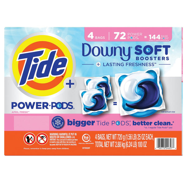 Tide Power PODs Downy Soft Boosters Laundry Detergent Pacs, April Fresh, 72 ct.