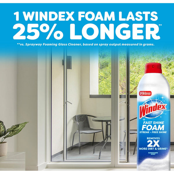 Windex Fast Shine Foam Glass Cleaner, No-Drip Aerosol Cleaning Spray, 19 oz., 4 pk.