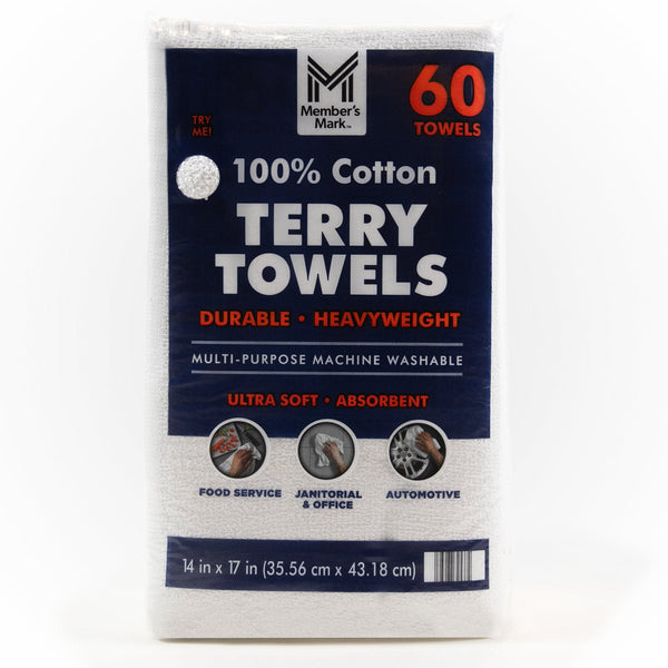 Member's Mark 100% Cotton Terry Towels, 14" x 17