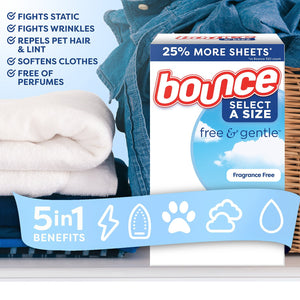 Bounce Select a Size Free & Gentle Dryer Sheets, Unscented, 400 ct.