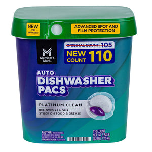 Member's Mark Platinum Clean Automatic Dishwasher Pacs, Fresh Clean, 110 ct.