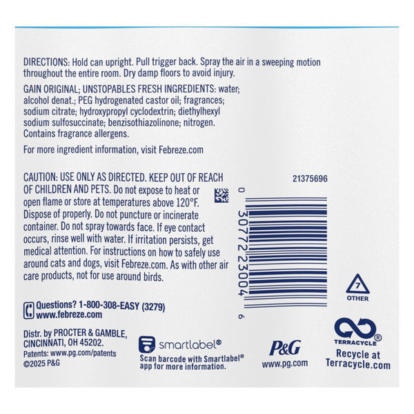 Febreze Air Mist Air Freshener Spray, Gain Original + Unstopables Fresh, 4ct., 32.4 oz.