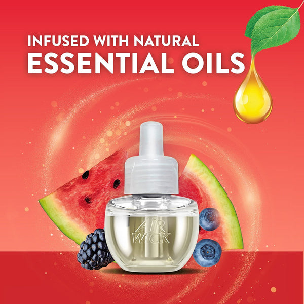 Air Wick Plug In Scented Oil Air Freshener, Refreshing Watermelon & Berries, 1 warmer + 6 refills
