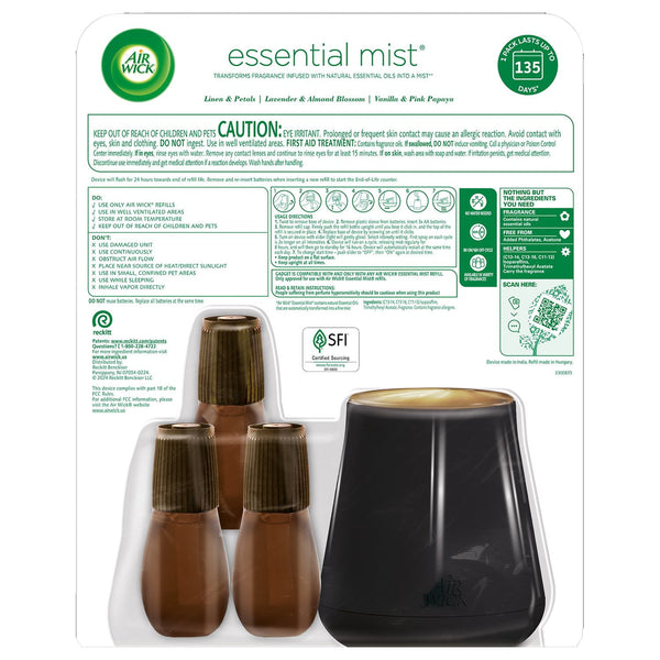Air Wick Essential Mist Cordless Oil Diffuser, Fragrance Variety Pack, 1 Diffuser + 3 Refills