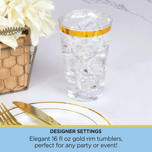 Tableluxe Premium Disposable Gold Rimmed Clear Plastic Tumbler, 16 fl. oz., 48 ct.
