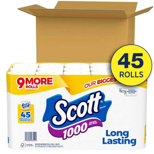 Scott 1000 1-Ply Toilet Paper 45 rolls, 1,000 sheets/roll